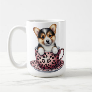 ADORABLE CORGI DOG IN VALENTINES TEA CUP