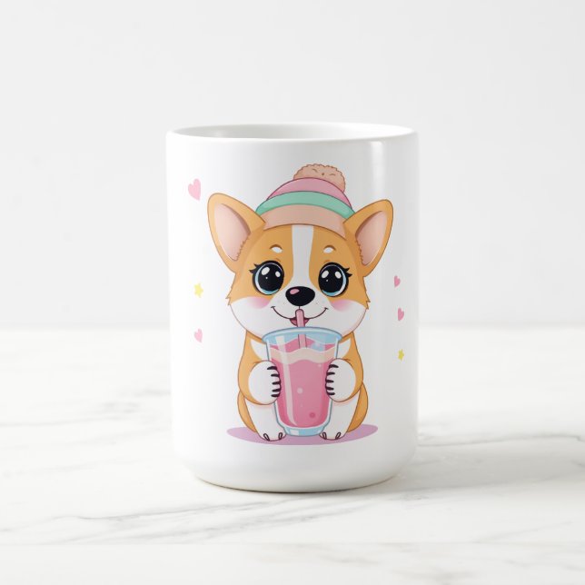 Adorable Corgi Enjoying a Smoothie Coffee Mug (Center)