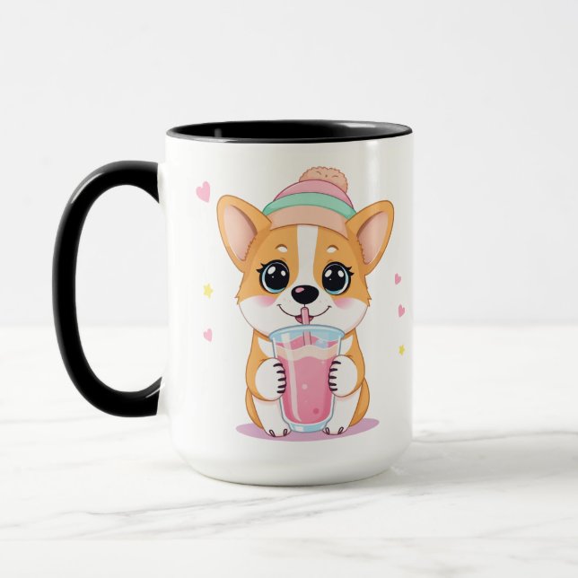 Adorable Corgi Enjoying a Smoothie Mug (Left)