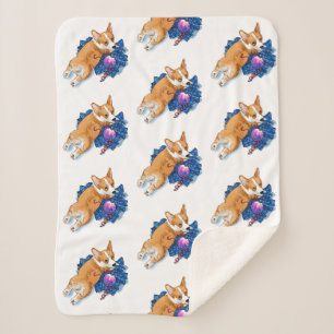 Adorable Corgi puppy Christmas Sherpa Blanket