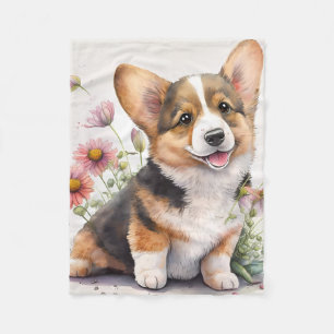 Adorable Corgi Puppy Dog Fleece Blanket
