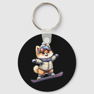 Adorable Corgi Snowboarding Fun Winter Adventure Key Ring