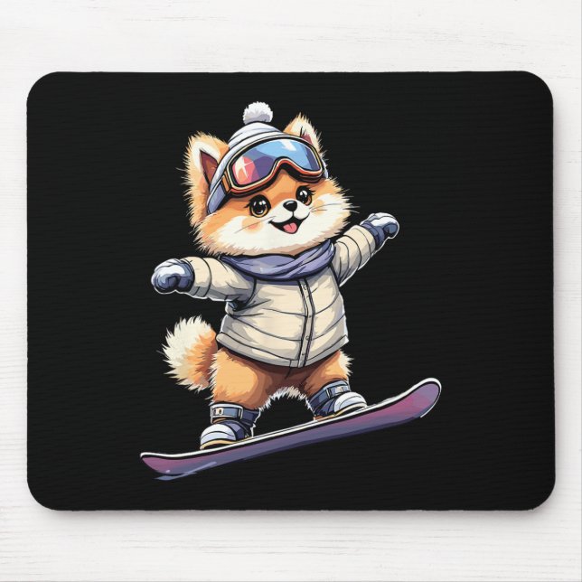 Adorable Corgi Snowboarding Fun Winter Adventure  Mouse Mat (Front)