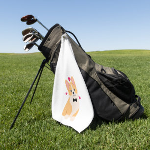 Adorable Corgi with Bow Tie with Hearts Dog Lovers Golf Towel