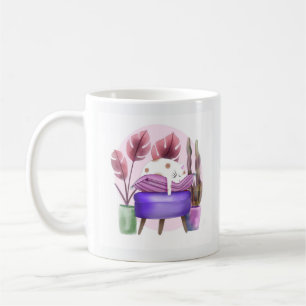Adorable Cosy Charm Cute White Cat Napping Purple  Coffee Mug