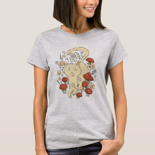 Adorable Cottagecore Cat and Flowers T-Shirt