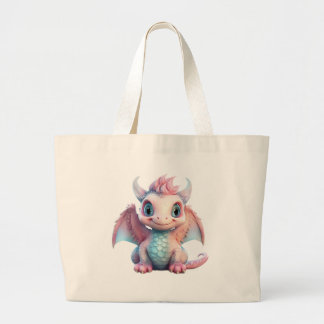 Adorable cotton candy dragon large tote bag