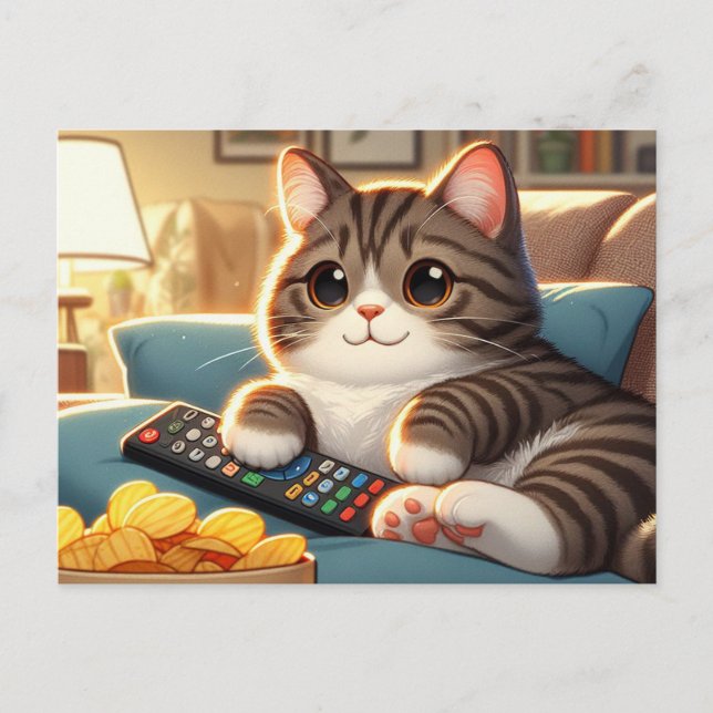 Adorable Couch Potato Cat Postcard (Front)