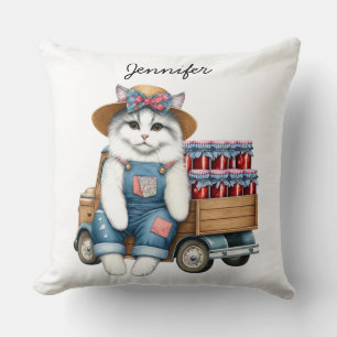 Adorable Country Cat Throw Pillow