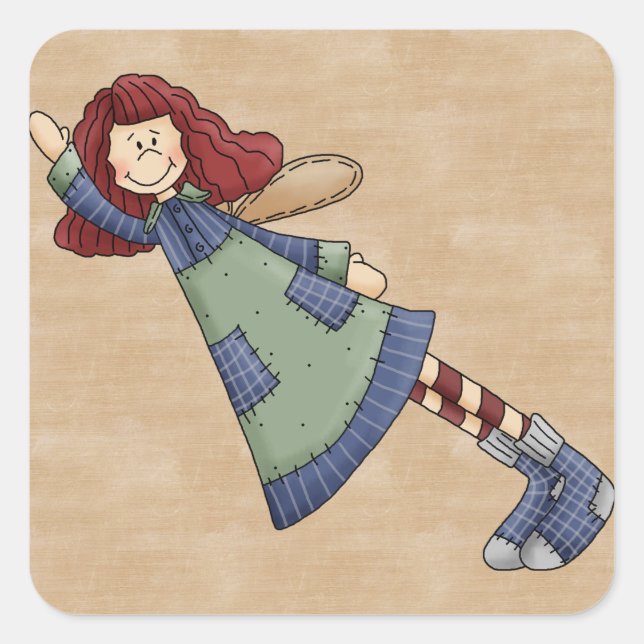 Adorable Country Folk Art Rag Angel Doll Square Sticker (Front)