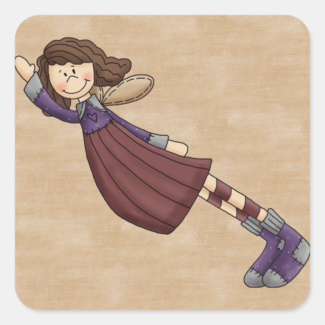 Adorable Country Folk Art Rag Angel Doll Square Sticker (Front)