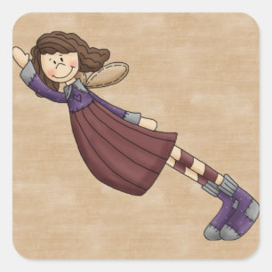 Adorable Country Folk Art Rag Angel Doll Square Sticker