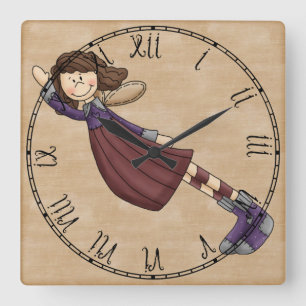Adorable Country Folk Art Rag Angel Doll Square Wall Clock