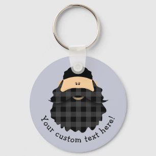 Adorable Country Plaid Black Bearded Character Key Ring
