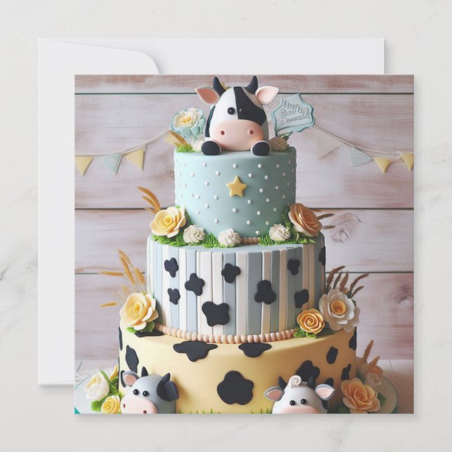 ADORABLE COW CAKE BIRTHDAY INVITATION (Front)