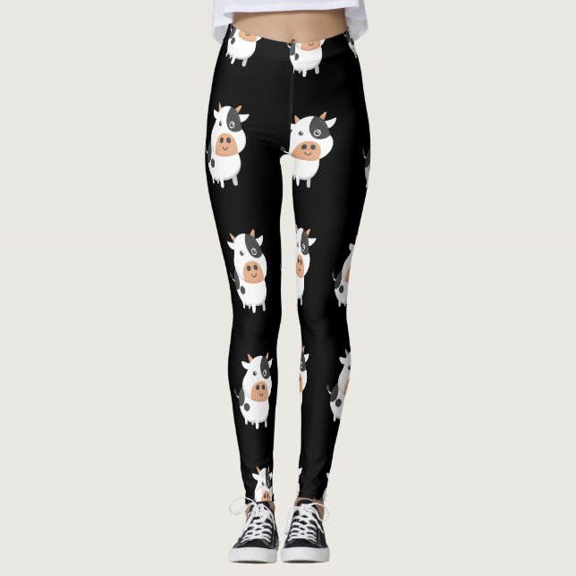 Adorable Cow & Cute Baby Calf Leggings (Front)