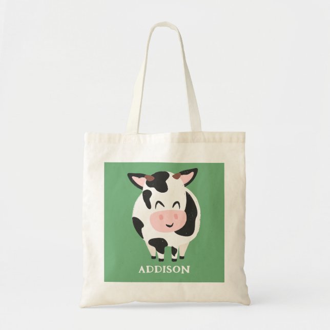 Adorable Cow Farm Animal Rustic Personalised Tote Bag (Front)