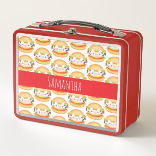 Adorable Cow Hamburger Metal Lunch Box