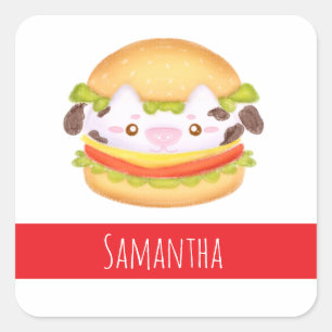 Adorable Cow Hamburger Square Sticker