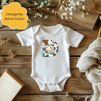 Adorable Cow Letter D Baby Outfit with Custom Name Bodysuit