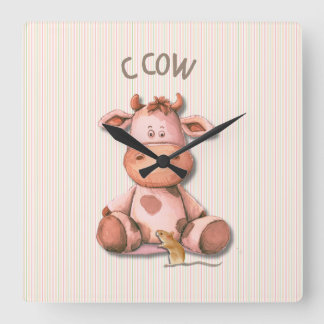 Adorable Cow Nursery Design with C Cow Accent Square Wall Clock