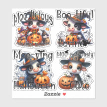 Adorable Cow with Spooky Pumpkins Sticker Sheet