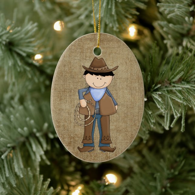 Adorable Cowboy Christmas Ceramic Ornament (Tree)