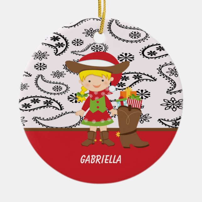 Adorable Cowgirl with Cowboy Boot Ornament (Front)