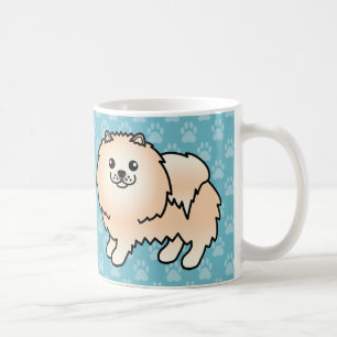 Adorable Cream Coat Pomeranian Dogs On Blue Coffee Mug