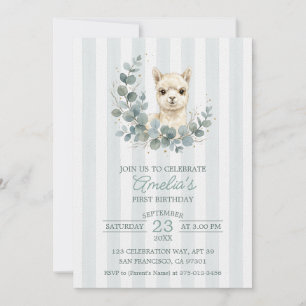 Adorable Cream Watercolor Alpaca Birthday Invitation