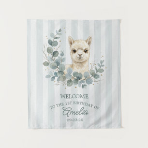 Adorable Cream Watercolor Alpaca Birthday Tapestry