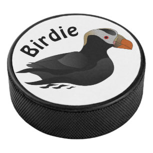 Adorable Crested Puffin Cartoon Swimming Hockey Puck