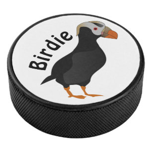 Adorable Crested Puffin Standing Cartoon Hockey Puck