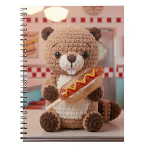 Adorable Crocheted Beaver in Diner Glass Hotdog Notebook