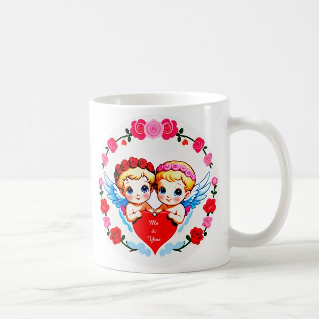 Adorable Cupid Angels Holding Heart Coffee Mug (Right)