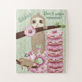 Adorable Curious Doughnut Eating Sloth Momma Sleep Jigsaw Puzzle
