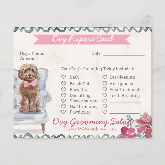 Adorable Custom Dog Grooming Report Card (Front)