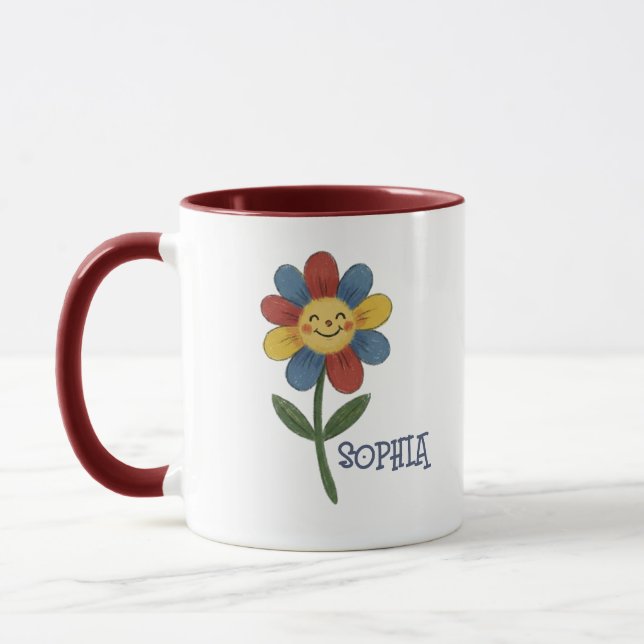 Adorable Custom Name Happy Flower Kids Mug (Left)