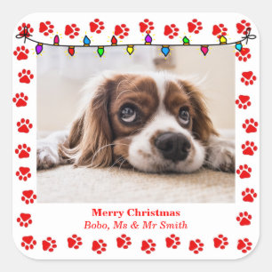 Adorable Customisable Christmas Wishes with Dog Square Sticker