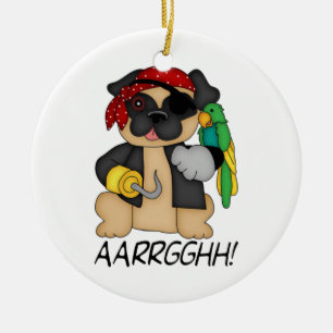 Adorable Customisable Fawn Pug Pirate Tees Ceramic Tree Decoration
