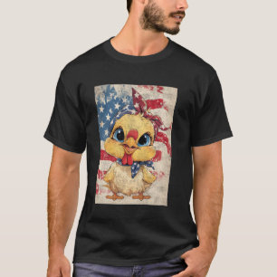 Adorable Cute Americana Chicken And American Flag T-Shirt