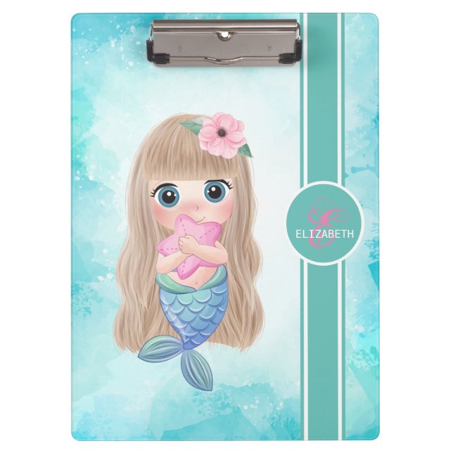 Adorable Cute Baby Mermaid, Sea Clipboard (Front)