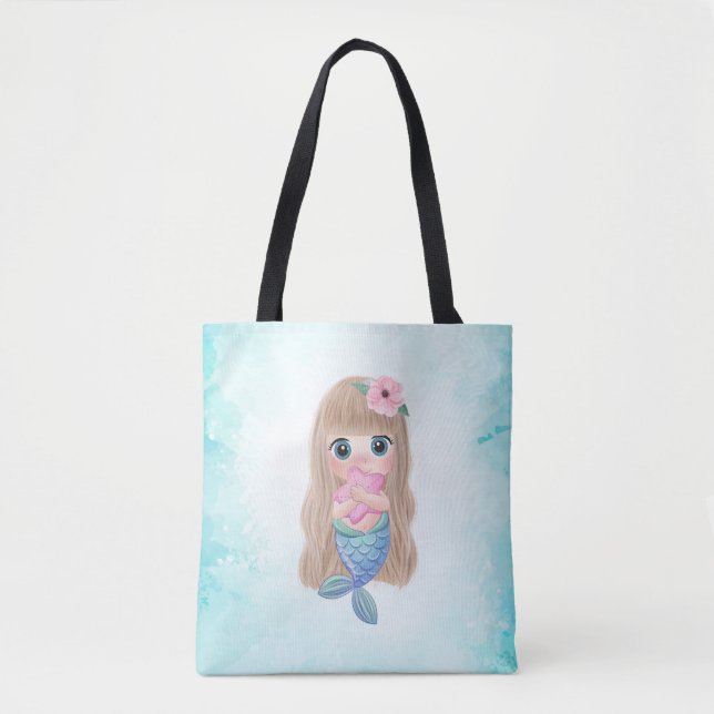 Adorable Cute Baby Mermaid, Sea Tote Bag (Front)
