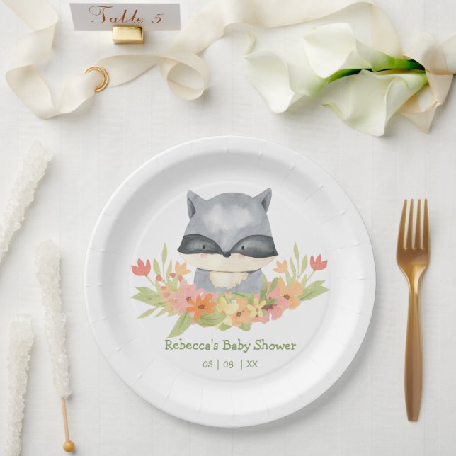Adorable Cute Baby Racoon Baby Shower Paper Plate (Wedding)
