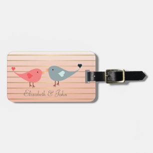 Adorable Cute Birds On Stripes Luggage Tag