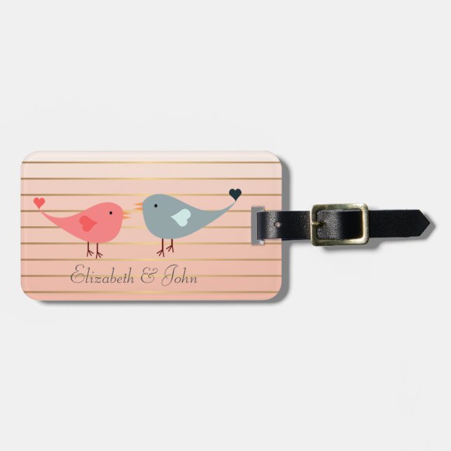 Adorable Cute Birds On Stripes Luggage Tag (Front Horizontal)