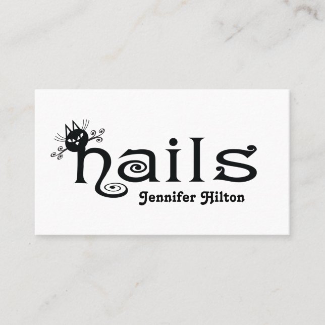 Adorable cute black cat fun nails logo business card (Front)
