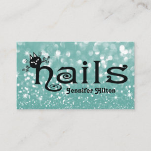 Adorable cute black cat fun nails logo business card