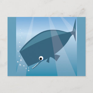 ADORABLE CUTE BLUE WHALE CARTOON HAPPY BUBBLES OCE POSTCARD