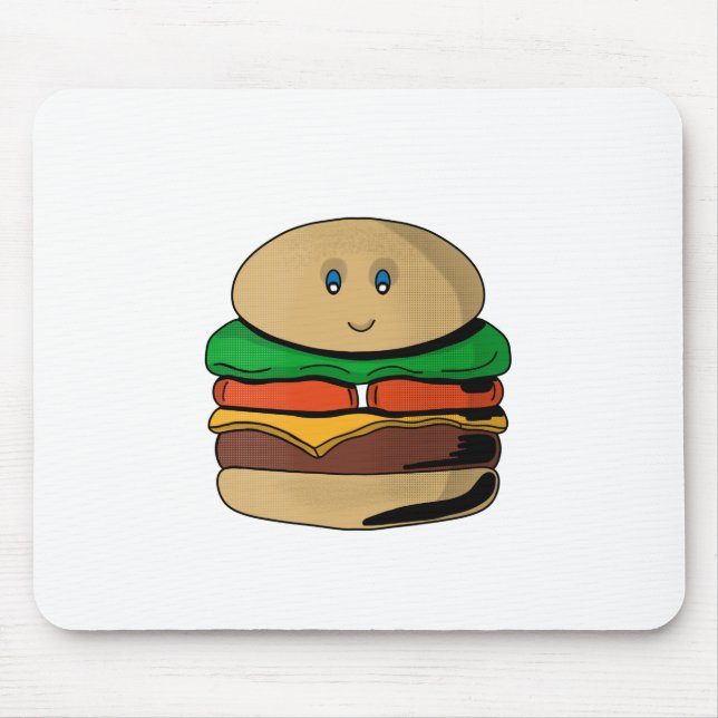 Adorable Cute Burger Hamburger Kawaii Mouse Mat (Front)